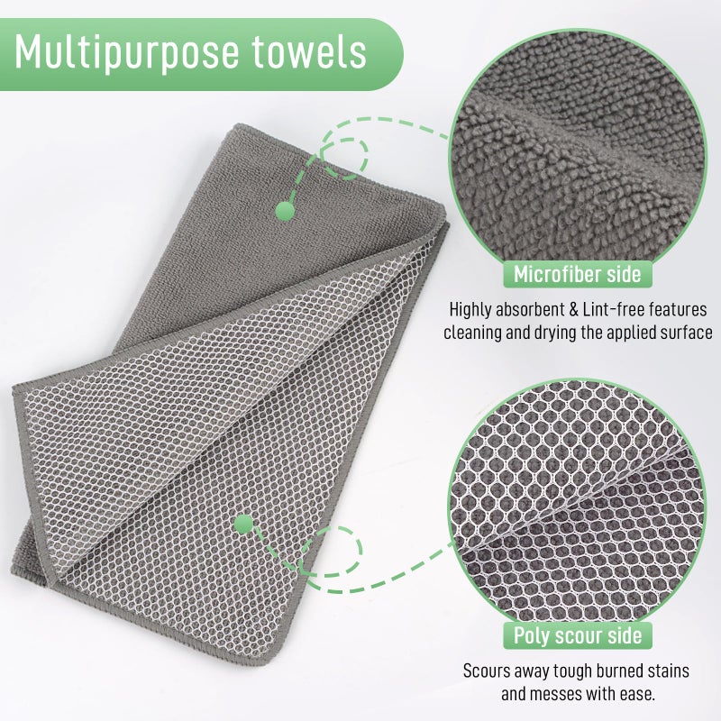 SINLAND Absorbent Microfiber Dish Cloths for Washing Dishes Best Kitchen Washcloth Cleaning Cloths with Poly Scour Side 12Inchx12 Inch 5 Pack, Grey - Image 3